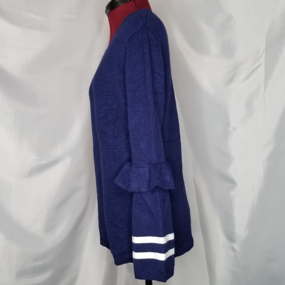 S or L Navy Ruffle Sleeve Sweater top - Picture 5 of 8